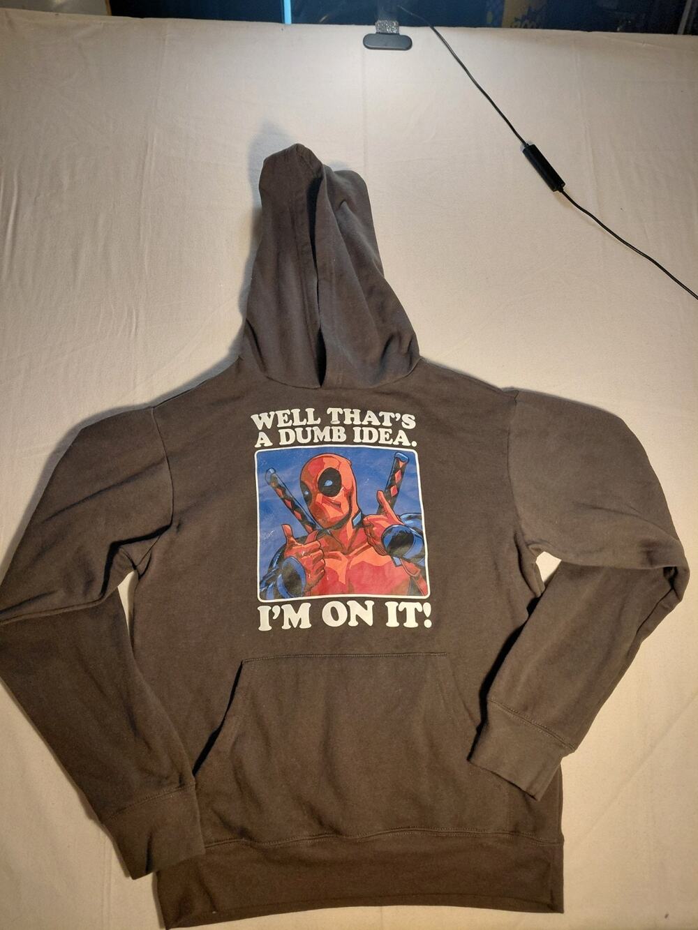 Deadpool "Well That's A Dumb Idea" Mens XS Graphic Print Pullover Hoodie -Pocket